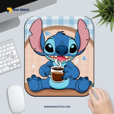 Stitch drinking coffee